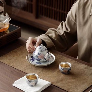 牡丹花茶壶掐丝陶瓷功夫茶具装郑文强银壶茶壶泡茶家用茶具装