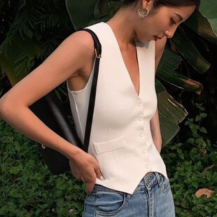V-neck Vest Women Solid Streetwear Summer Outwear All-match