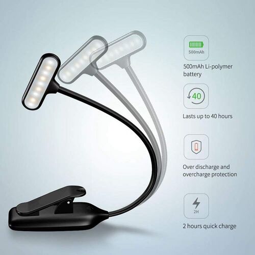 LED Book Lights, Rechargeable Clip On Light, 3 Lighting Mod
