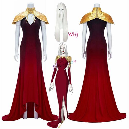 Castlevania Cosplay Carmilla Costume Wig Dress Outfit Red