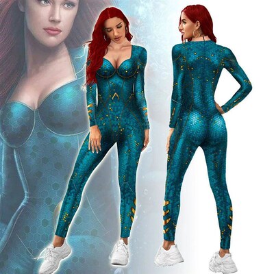 Movie Aquaman Mera Cosplay Costumes Jumpsuit  Mera Women D