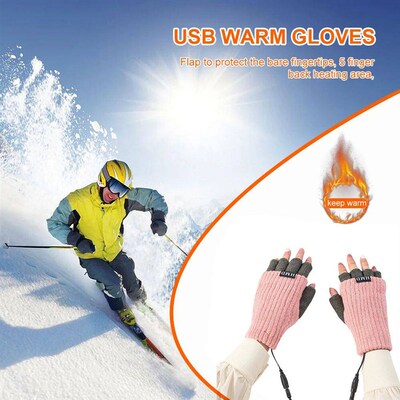USB Warm Hand Heating Gloves Fingerless USB Electric Heating