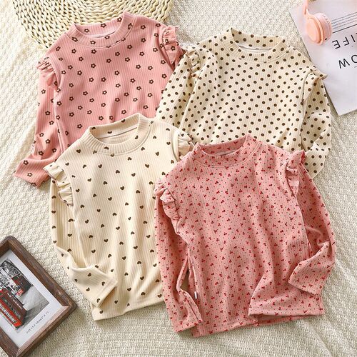 Girls Autumn And Winter Floral Base Shirt Girls Flying Sle