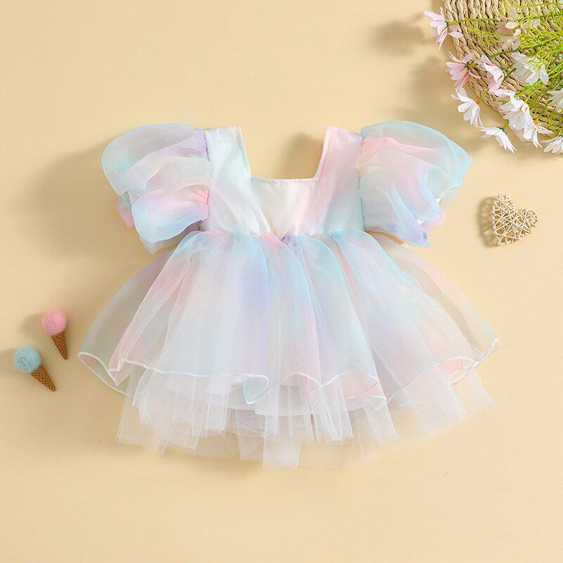 Citgeett Summer Kids Girls Short Sleeve Dress Casual Rainbow图片