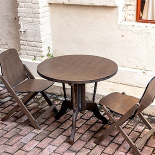 咖啡厅奶茶店中古餐桌饭桌客厅阳台实木个性 大圆桌子民宿桌椅