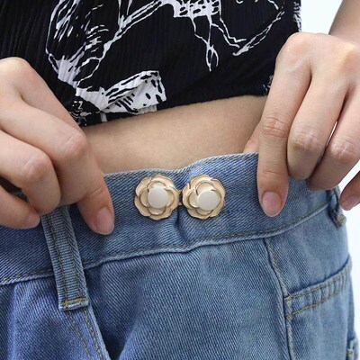 Camellia flower waist cinch button with snap fasteners, deta