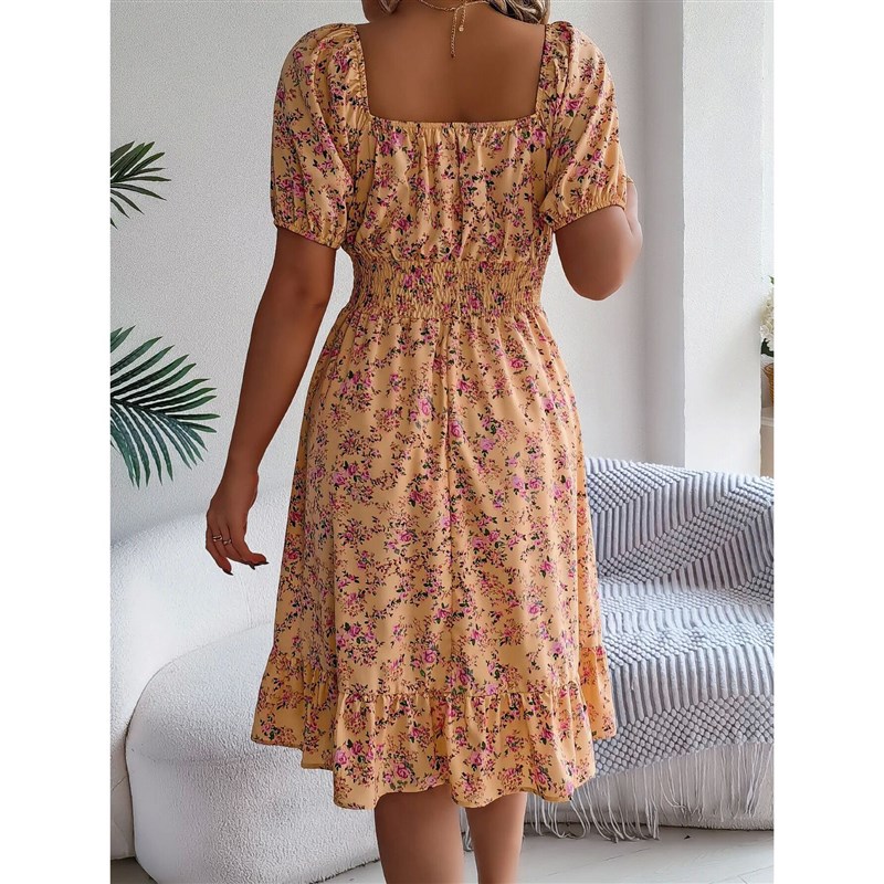 Spring and Summer Elegant Dress Floral Print Short Sleeved图片