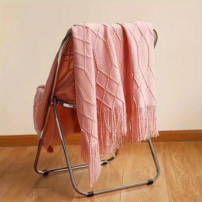Pink Oversized Gift Blankets Jacquard Textured Soft Knitted