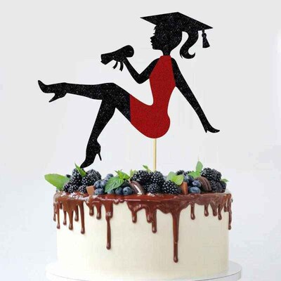 1Pc High Heel Girl Graduation Cake Topper with Glitter Grad