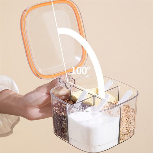 Kitchen Seasoning Box With Spoon Handle Four-compartment Tra