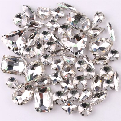 Silver claw setting 50pcs/bag shapes mix clear glass crystal