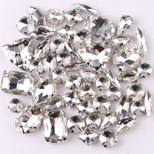 Silver claw setting 50pcs/bag shapes mix clear glass crystal
