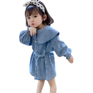 Girls Spring Lace Dress Collar Navy Skirt Denim