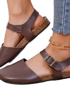 Softwood Clogs for Women Round Head Flat Buckle Sandals Euro