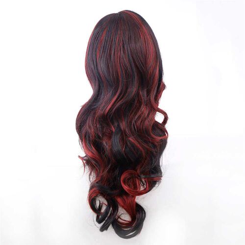 Wig woman long curly hair black gradient wine red in the dis