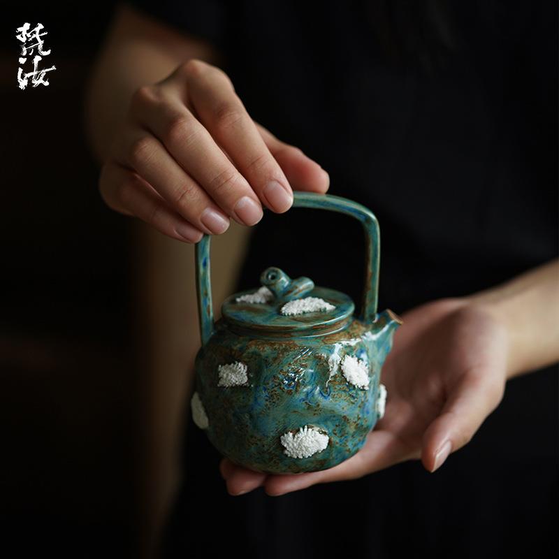 梵汝手工瓦青南蛮长草煮茶器提梁壶创意户外围炉煮茶炭火烧煮茶壶