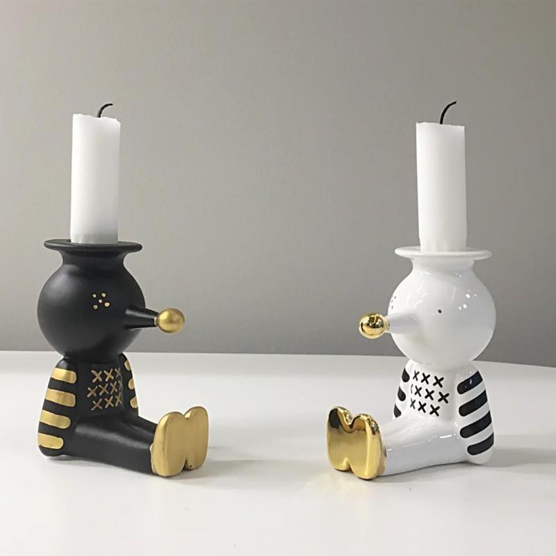 北欧设计师极简艺术陶瓷24k镀金木偶蜡烛台创意客厅卧室桌面摆件