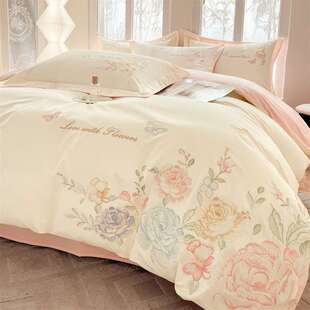 刺绣纯棉四件套高端全棉被套200*230cm床笠1.8米床单家用床上用品