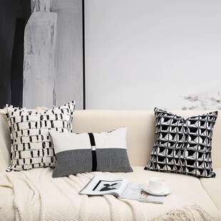 现代黑白割绒抽象几何沙发抱枕套民宿酒店样板间软装搭配组合