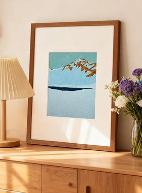 蓝色雪山 原木法式奶油风小众装饰画客厅餐厅田园小清新文艺挂画