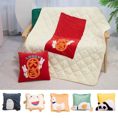 Throw Pillow Blanket 2-in-1 Foldable Pillow Quilt Cute Carto