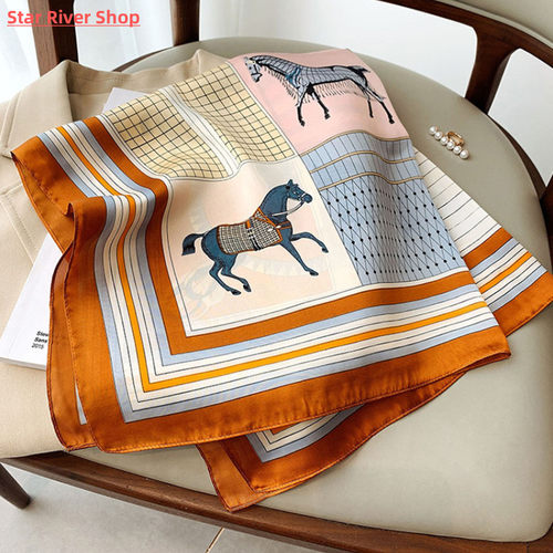 2022 New 70*70cm Silk Satin Hair Scarf Women Handkerchief Pr