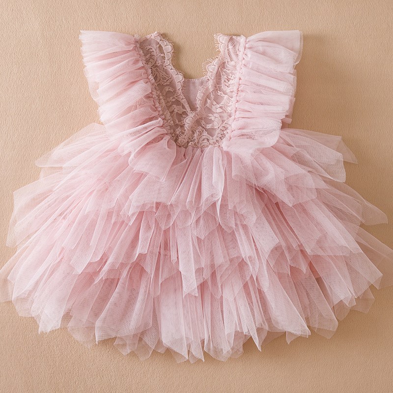 Ruffles Lace Summer Dress for Girls 1-5 Yrs Backless Cute To图片