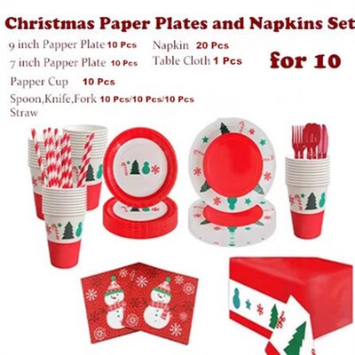 Christmas Paper Plates and Napkins Set Dinnerware Set Party