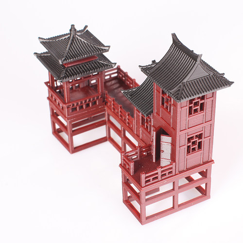 徽式小屋小摆件假山吸水石水陆缸微景观庭院盆景中式古建筑模型