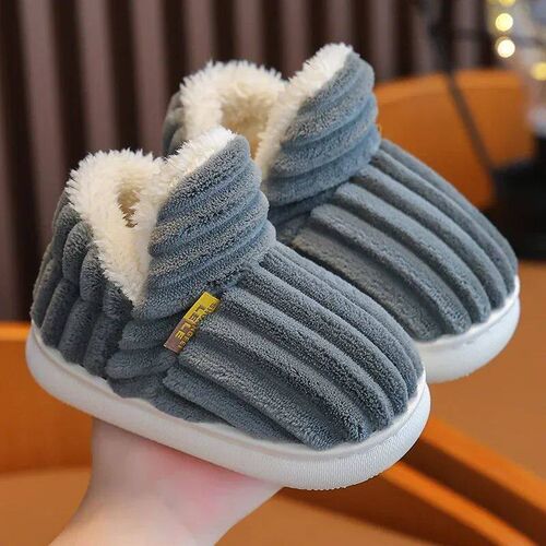 New Winter Concise Stripe Plush Slippers Childrens Non-slip