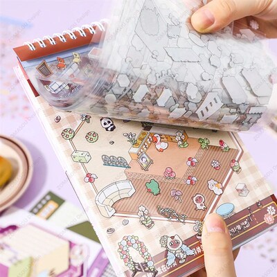 15IN1 3D Landscape Stickers Book 2.5d DIY Cabin Scene Sticke