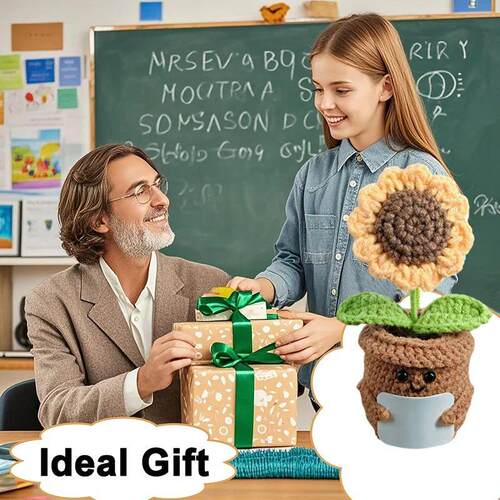 Crochet Flowers Potted Valentines Day Gift Woven Sunflowers