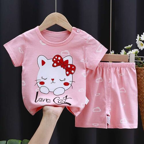 Childrens Short-sleeved Set Cotton Girls Summer Clothes Bo