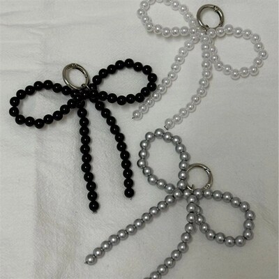 Y2K Korean Cute Beaded Pearl Bowknot Keychain for Women Girl