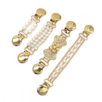 Sweater Pin Womens Pearl Chain Collar Pin Anti-exposed Broo