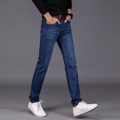 Jeans Mens Casual Long Pants Elastic Thin All-match Straigh