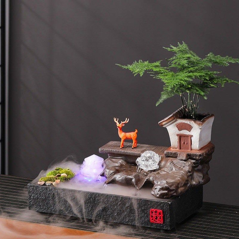 电视柜旁鱼缸招财流水摆件办公室茶桌桌面装饰品鱼缸景观创意陶瓷,家居饰品,流水摆件,淘宝优惠券,粉丝福利购,淘宝优惠卷