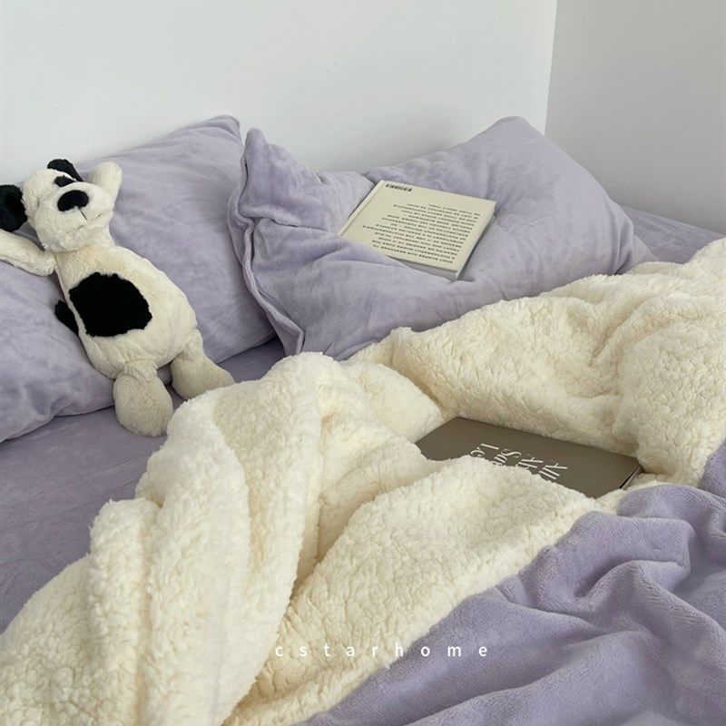 经典回归~羊羔绒拼接加厚保暖床上面绒被单人1.8四件,床上用品,床品套件/四件套/多件套,淘宝优惠券,粉丝福利购,淘宝优惠卷