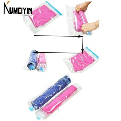Manually Vacuum Compressed Bag Roll Up Seal Bags Travel Spac