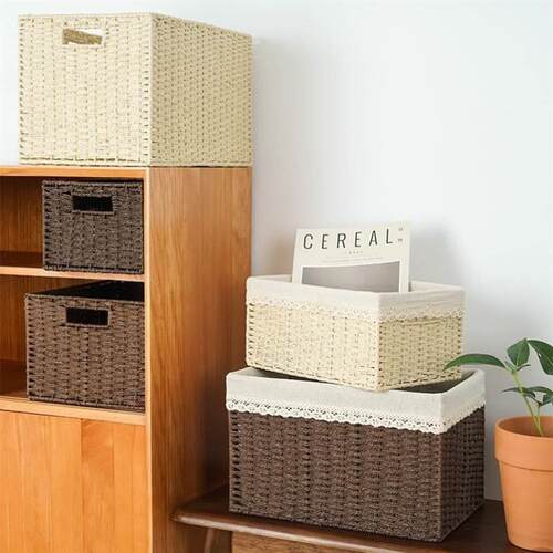 bamboo storage basket box desktop small rattan woven basket