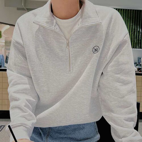 MYQ Half High Collar Zipper Sweater Mens Autumn Fashionable