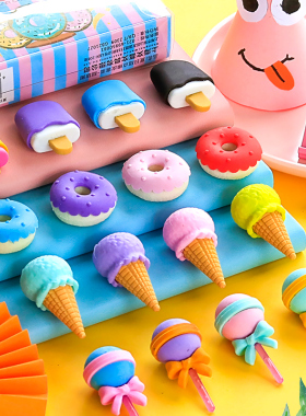 4pcs Yummy Dessert Erasers Set Mini Lollipop Icecream Popsic
