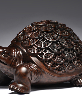 黑檀木雕金钱龟摆件实木乌龟家居客厅玄关装饰工艺品开业乔迁送礼