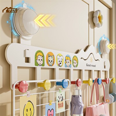 卡通吸盘门后挂钩免打孔强力承重入户门后挂衣架一排式玄关挂衣钩