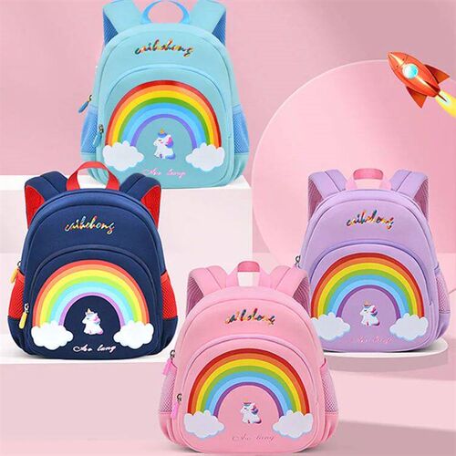 New Fashion Children School Bags 3D Cartoon Print rainbow un