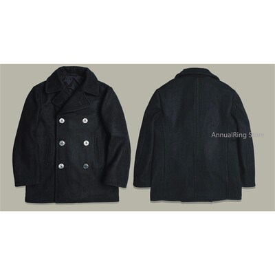 Red Tornado 740 Peacoat in Black Vintage Double-Breasted Mid