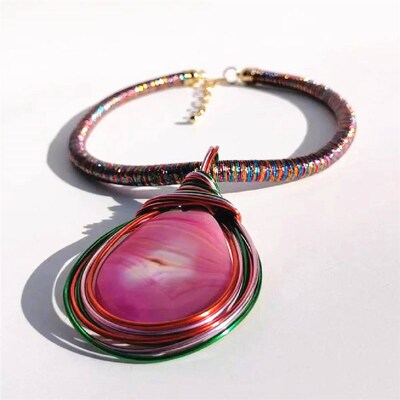Big Natural Stone Green Purple Black Blue Orange Pendant Han