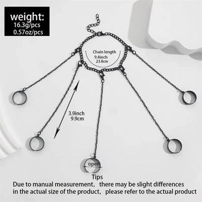 Punk Style Black Color Chain Wrist Rings for Women Men Charm