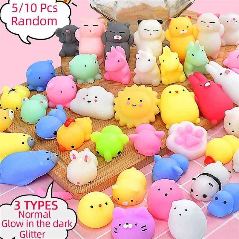 5/10 Pcs Mochi Animals Sress Toys Kawaii Squishies Glitter G - 实物图