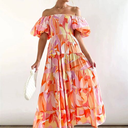 WildPinky Summer Dresses for Women 2023 Print Off Shoulder P